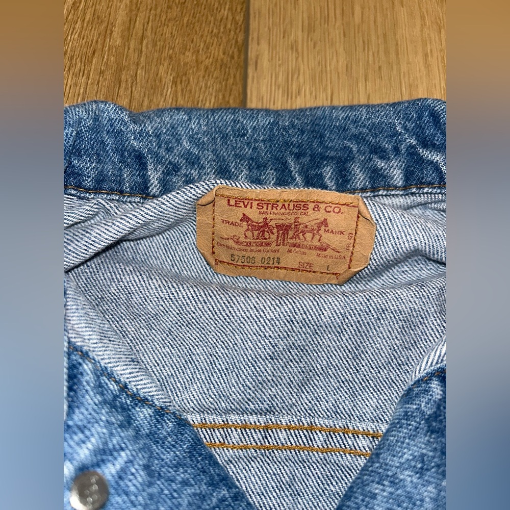 Vintage LEVIS Blue Denim Jean Jacket 57508-0214 MADE IN USA Red Tab Womens Large - Picture 7 of 15